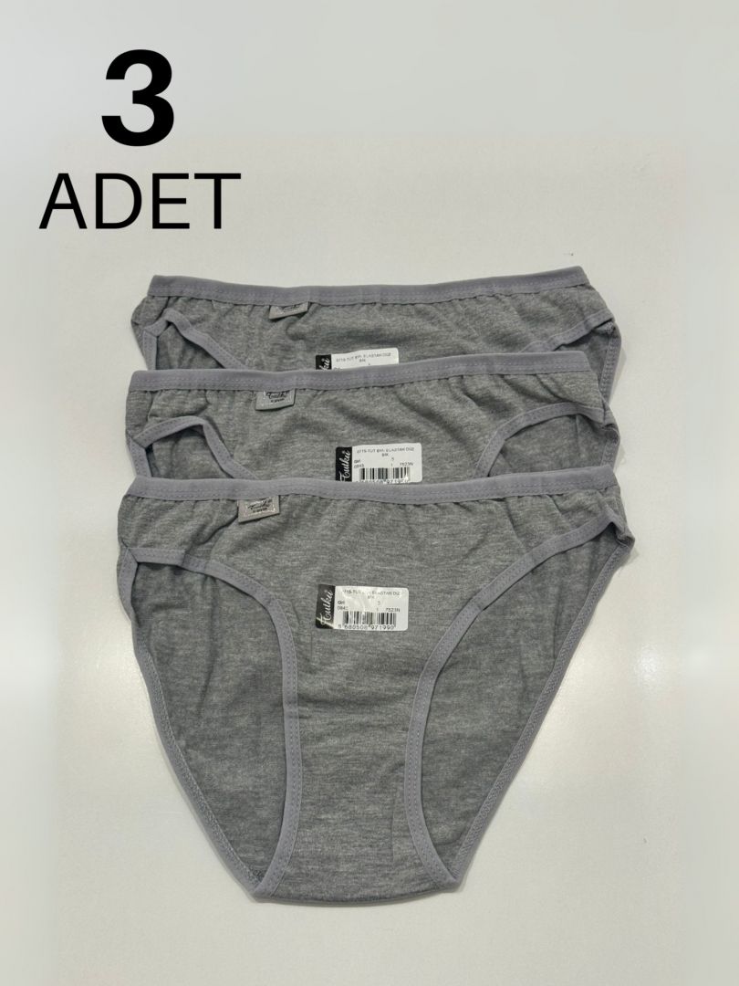 Tutku 715 Düz Kadın Bikini Külot 3 lü Paket Gri